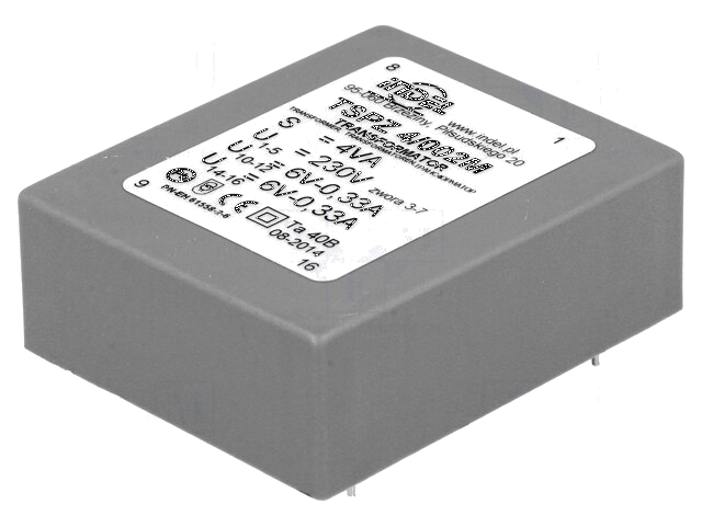 Transformator: ingegoten; 4VA; 230VAC; 6V; 6V; 330mA; 330mA; PCB Transformator: ingegoten; 4VA; 230VAC; 6V; 6V; 330mA; 330mA; PCB